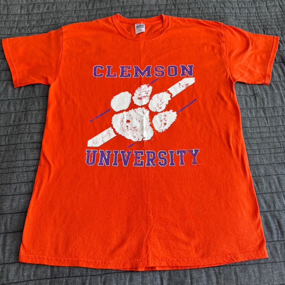 NWOT Gildan Y2K NCAA Clemson Tigers Orange Paw Logo T-Shirt Mens Large